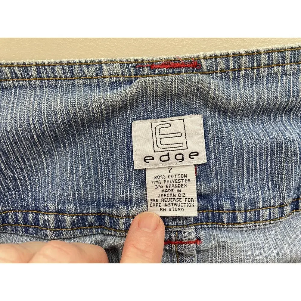 Vintage Edge Denim Skirt Juniors 7 Medium Button Fly Long Side Slit Y2K 31x33‎